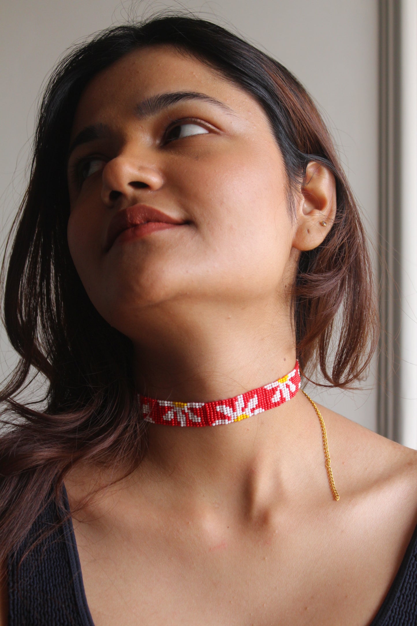 Daisy Choker | Handmade Red Beaded Choker Necklace | Red Choker Necklace | Western Party Wear Choker.