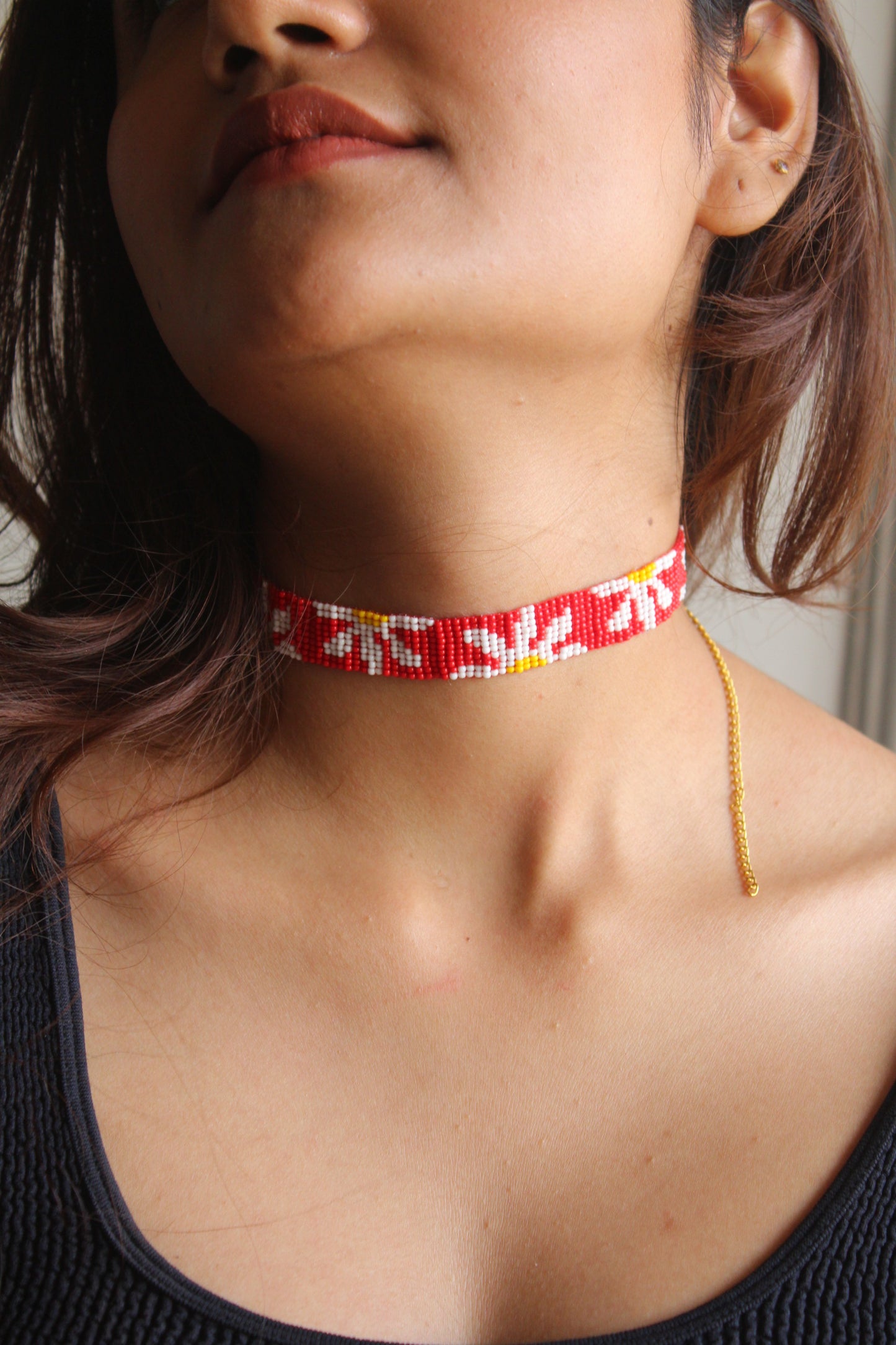 Daisy Choker | Handmade Red Beaded Choker Necklace | Red Choker Necklace | Western Party Wear Choker.