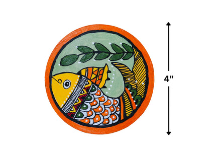 Madhubani Hand Painted Fish Coasters | Set of 4 | Red | Jal Ki Rani