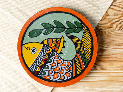 Madhubani Hand Painted Fish Coasters | Set of 4 | Red | Jal Ki Rani