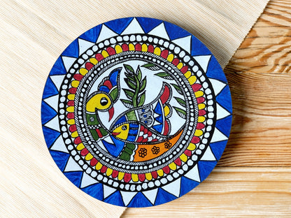 Madhubani Hand Painted Round Wooden Coasters | Set of 2 | Red | Raag