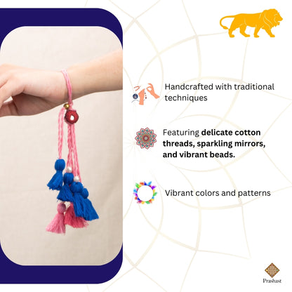 Elegant Handmade Lumba Rakhi: A Symphony of Blue and Pink Color