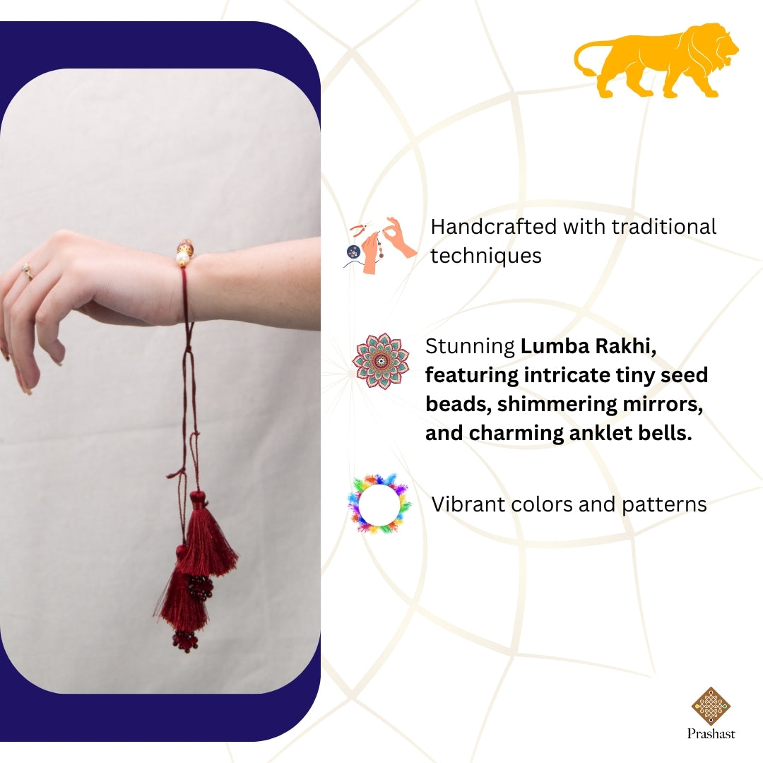 Handmade Lumba Rakhi: Red with Crystal and Fringes