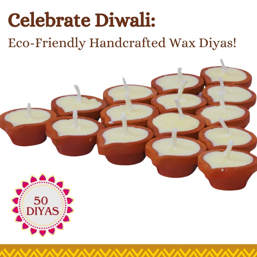 Mud Diya Set Of 50 | Wax Diya | Diya Candle