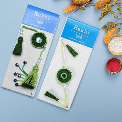 Elegant Green Embroidered Round Dial Lumba Rakhi for Bhaiya & Bhabhi