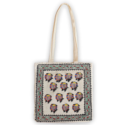 Authentic Hand painted Madhubani Tote bags | Hand painted Tote Bag | Meen Samuh (Group of Fish)